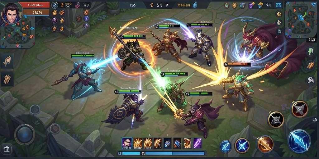 Tampilan aksi seru dalam gameplay MOBA 116X.