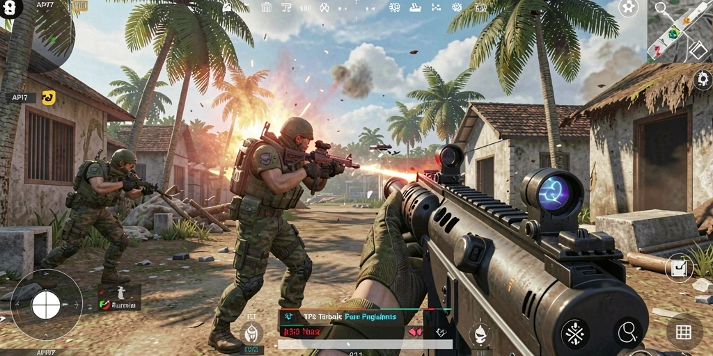 Screenshot utama API77 menampilkan aksi mendebarkan dalam gameplay TPS.