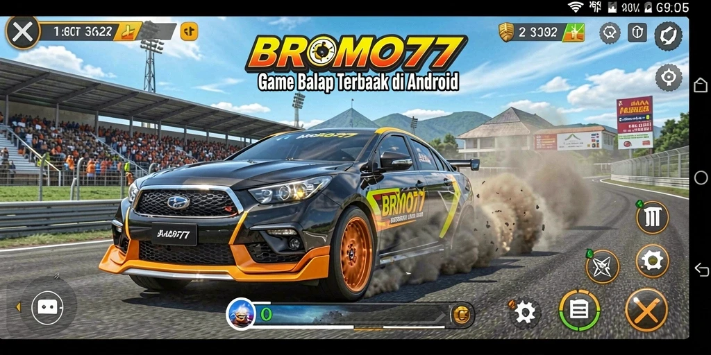 Gameplay seru BROMO77 dengan trek balap yang menantang.