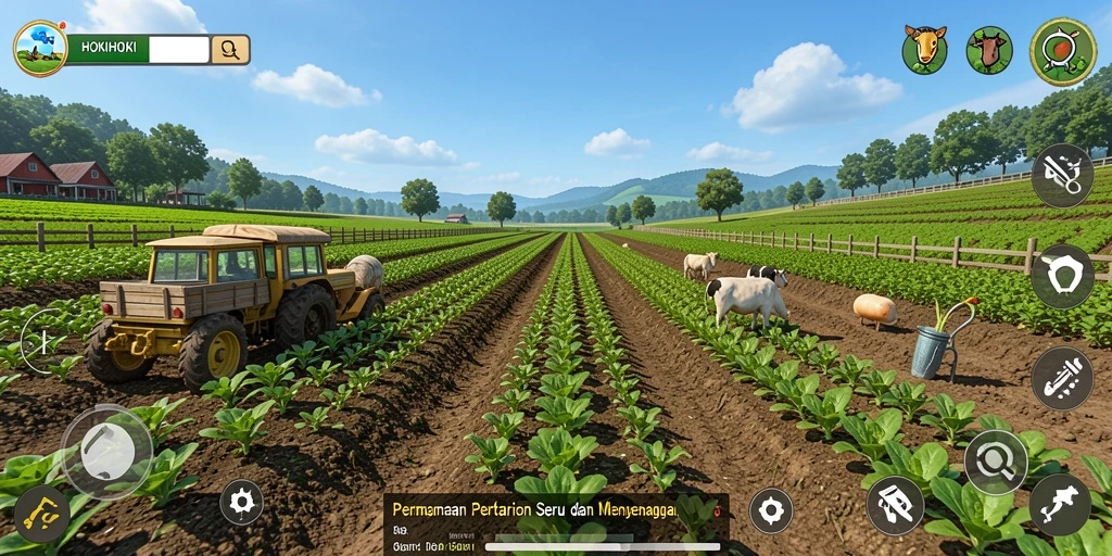 Tampilan screenshot utama HOKIHOKI dengan gameplay bertani yang seru.