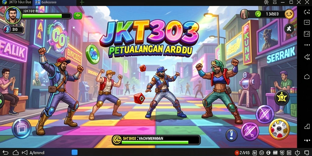 Screenshot utama JKT303 menampilkan gameplay yang menegangkan dan berwarna-warni.