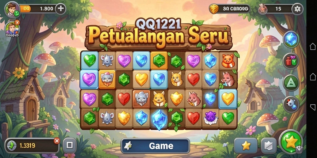 Screenshot gameplay <strong>QQ1221</strong> menampilkan kombinasi yang menantang di level Match-3.
