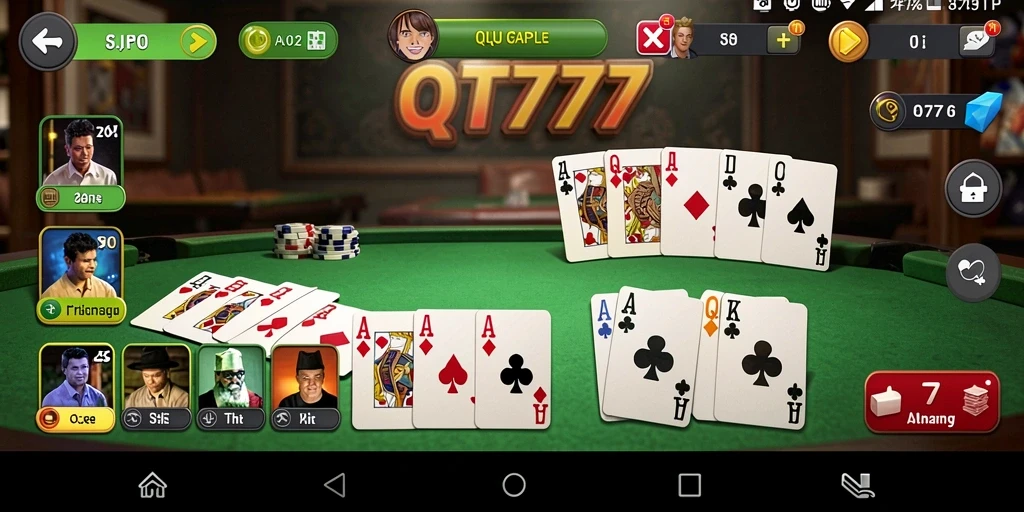Screenshot gameplay QT777 menampilkan aksi seru permainan Gaple.