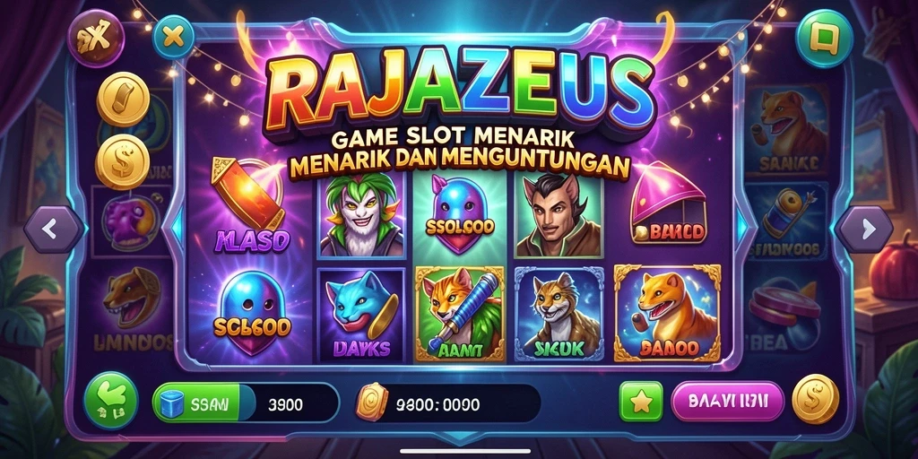 Tampilan gameplay RAJAZEUS yang menyenangkan dan penuh warna.